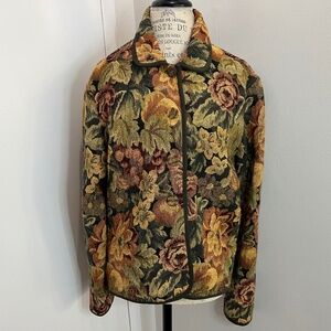 Coldwater Creek Floral Blazer Jacket Shoulder Pads Size XL with beautiful trim.